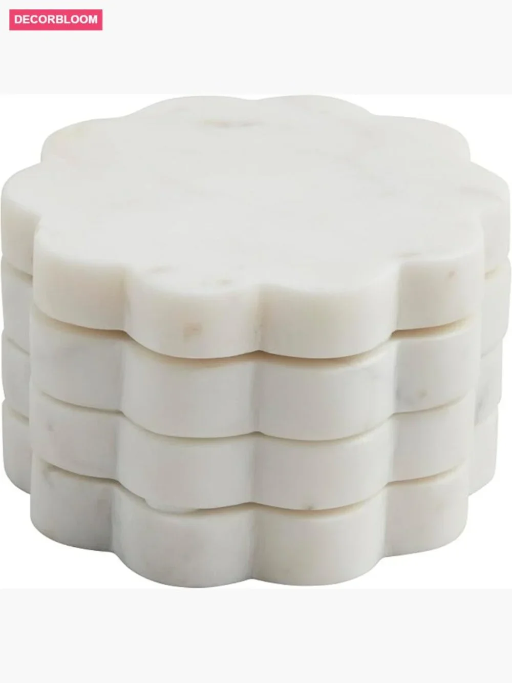 Set of 4 Scallop Edge Marble Coasters, 4x4